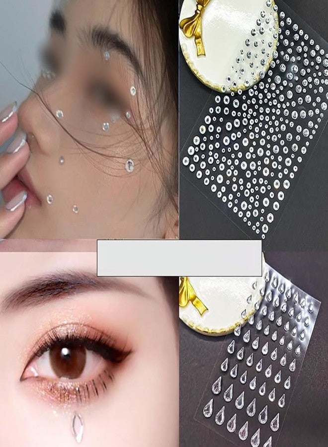ccHuDE 6 Sheets Self Adhesive Face Gems Makeup Rhinestones Stickers Stick on Face Jewels Eye Hair Body Gems Bling Sticky Gems for Festival Crafts Nail Decorations Clear ab - Image 5